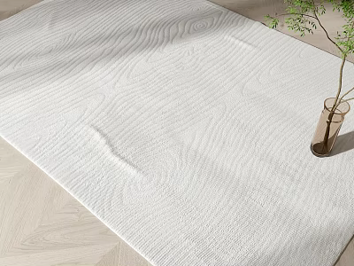 White Square Rug With Wavy Texture On Wooden Floor Beside Green Plant Vase 3d model