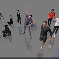 Group of People Doing Various Exercises Raising Hands Running Bending And Sitting
