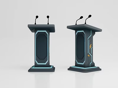Two Modern Podiums With Microphones And Blue Accent Stylish Design 3d model