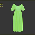 Elegant Teal V Neck Pleated Dress With Puffed Sleeves And Long Flowy Design