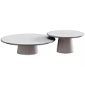 Three Round Light Wood Coffee Tables with Modern Minimalist Cylindrical Base Design 3d model