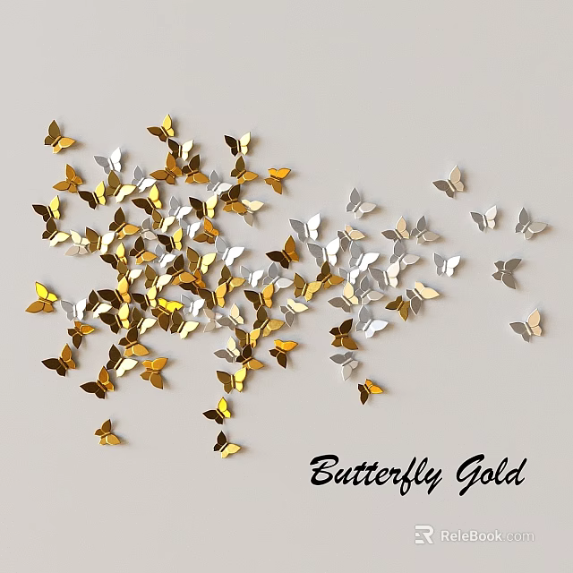 Gold Silver Butterfly Shaped Wall Decor Ornaments For Home Interior 3d model 
