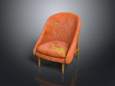 Orange Upholstered Armchair With Yellow Stains And Wooden Legs Vintage Style 3d model