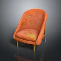 Orange Upholstered Armchair With Yellow Stains And Wooden Legs Vintage Style
