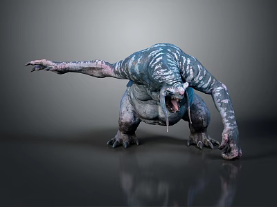 3D Rendered Fierce Creature Character With Long Arms Clawed Paws And Open Mouth 3d model