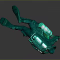 Game Movie Character 3D Model In Green Diving Suit With Oxygen Tank Floating