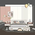 Cozy Pastel Kids Room Interior With Bed Teddy Bears Rug And Balloons