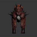 Red Triceratops Dinosaur Model With Black Horns And Spiked Back Structure