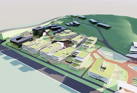 Modern aerial view of a university teaching building 3d model