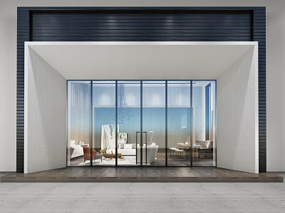 Modern Storefront Facade Design with Glass Doors White Black and Interior Display Sofa Table 3d model