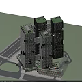 Modern Office Building Complex With Multiple Connected Towers And Grid Facade Design 3d model
