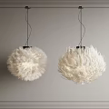 Elegant Double White Feather Chandeliers Hanging On Grey Wall Frame 3d model