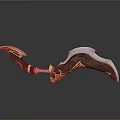 Decorative Curved Weapon With Wooden Handle Golden Accents And Metal Blade