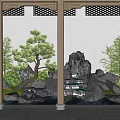 Traditional Courtyard Garden Featuring Rockery Pine Tree Bamboo Small Pond And Lush Greenery