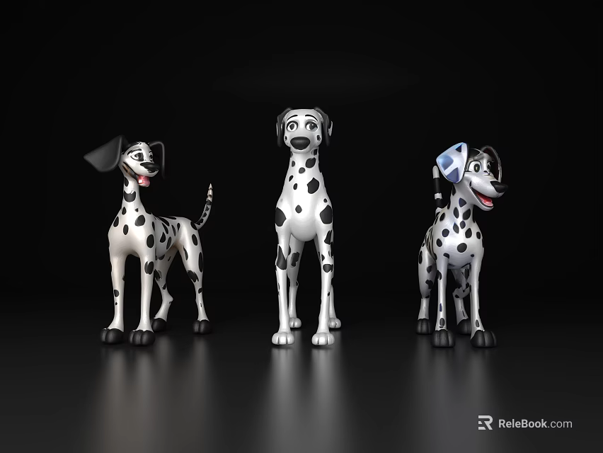 Three Spotted Reptile 3D Models Standing On Black Background Surface 3d model 