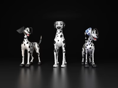 Three Spotted Reptile 3D Models Standing On Black Background Surface 3d model