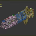Large Cosmic Spaceship 3D Model with Modular Metal Structure and Green Details 3d model