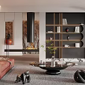 Modern Living Room Interior With Brown Sofa Bookshelf Telescope And Decorative Rug