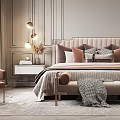 Elegant Modern Bedroom Interior With Upholstered Headboard Throw Pillows Nightstands Table Lamps And Accent Chair