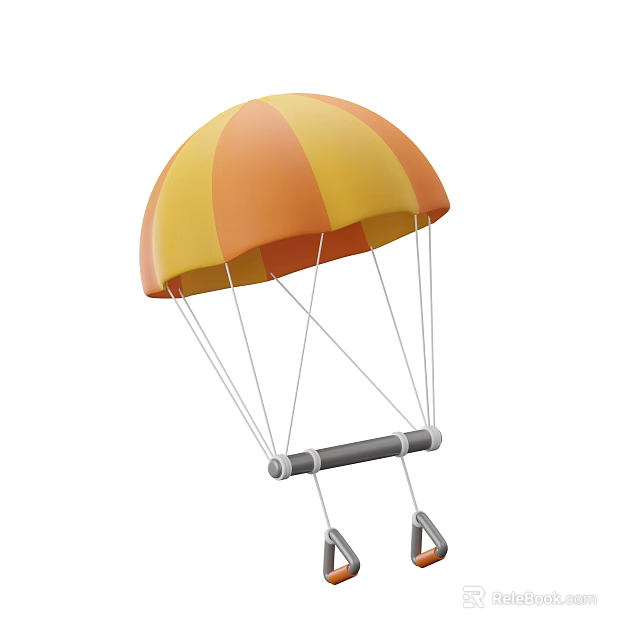 Orange and Yellow Striped Parachute with Suspension Lines and Handle Design 3d model 