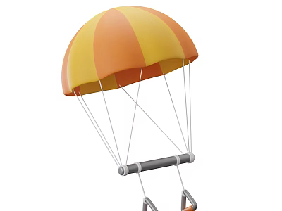 Orange and Yellow Striped Parachute with Suspension Lines and Handle Design 3d model