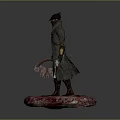 A Man Wearing Animal Mask And Long Coat Holding Weapons On Red Base