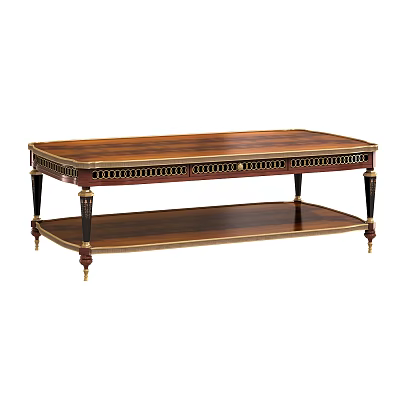Elegant Wooden Coffee Table With Gold Trim Two Tier Shelf And Black Gold Legs 3d model