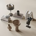 Modern Decorative Ornament Collection With Stacked Books Metallic Decor Terracotta Bowl Vase And Sculpture
