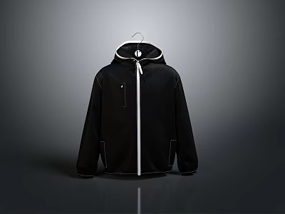 Black Hooded Jacket With Full Zipper And Front Pockets As Daily Living Essential 3d model