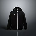 Black Hooded Jacket With Full Zipper And Front Pockets As Daily Living Essential