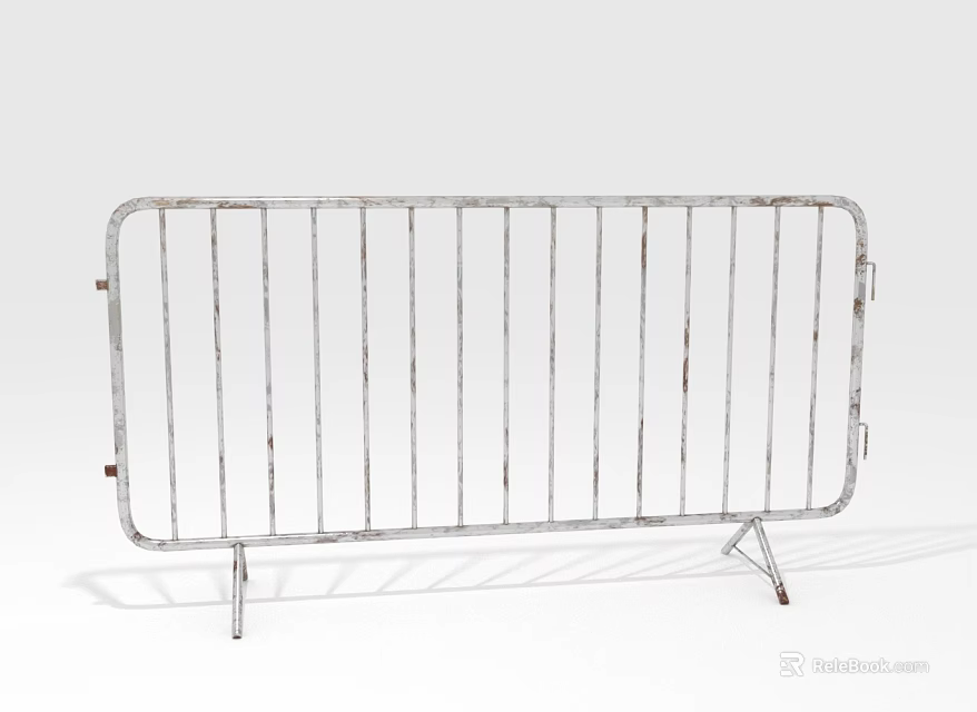 Metal Barrier Fence With Vertical Steel Bars And Base Support Stands Structure 3d model 
