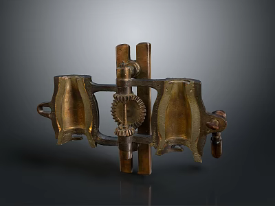 Antique Brass Mechanical Lock Device With Symmetrical Design And Gear Decoration 3d model