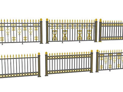 Decorative Iron Fence Designs With Gold Accents And Intricate Patterns 3d model