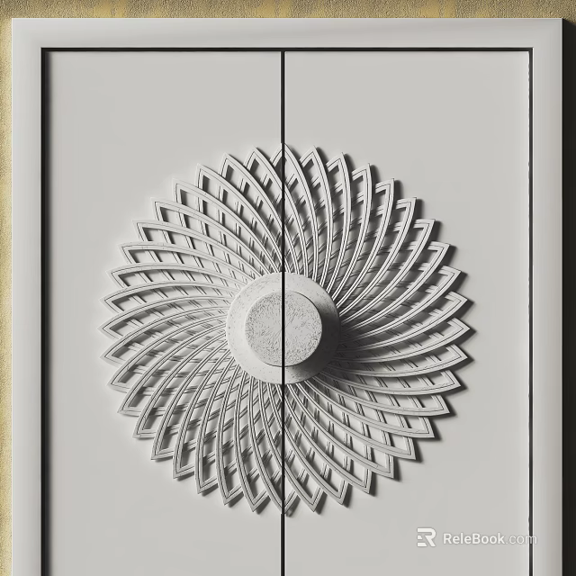 Elegant White Circular Wall Decor With Intricate Radiating Lines And Central Design 3d model 