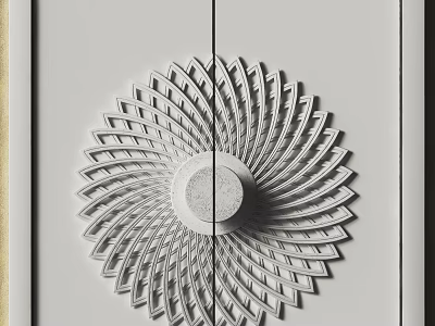 Elegant White Circular Wall Decor With Intricate Radiating Lines And Central Design 3d model