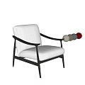 Modern Beige Upholstered Accent Chair With Black Armrest And Wooden Legs