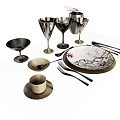 Tableware Dinner Plate Cup Wine Cup Knife and Fork Plate Tea Cup 3d model