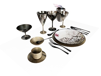 Tableware Dinner Plate Cup Wine Cup Knife and Fork Plate Tea Cup 3d model