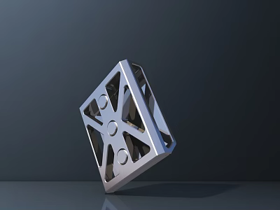 Road Infrastructure Metal Component Featuring Silver Cube Shaped Geometric Hollow Design 3d model