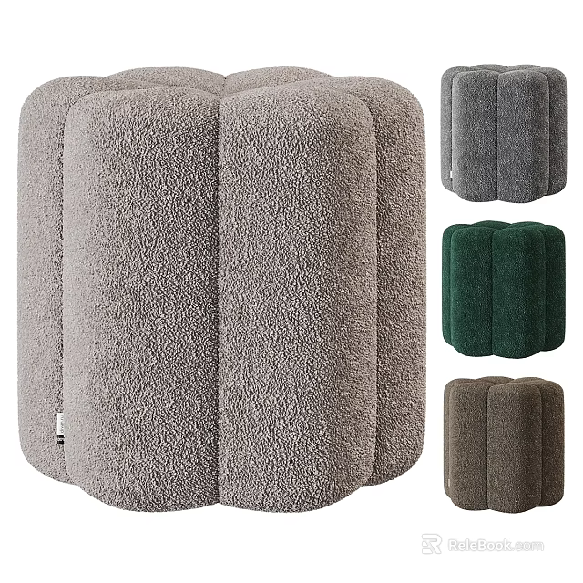 Light Gray Fluffy Ottoman With Multi Petal Design And Various Colors 3d model 