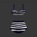 Trendy Blue And White Striped Bikini Top With High Waist Swim Bottom Set