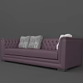 Purple Leather Three Seater Sofa With Gray Patterned And White Cushions Tufted Backrest 3d model