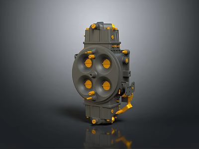 Gray Yellow Industrial Mechanical Component With Multiple Circular Ports And Connectors 3d model
