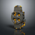 Gray Yellow Industrial Mechanical Component With Multiple Circular Ports And Connectors 3d model
