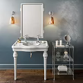 White Pedestal Bathroom Sink With Mirror Brass Wall Lamps And Glass Shelf