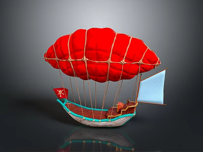 Red Balloon Like Spacecraft With Boat Structure For Cosmic Exploration Mission 3d model