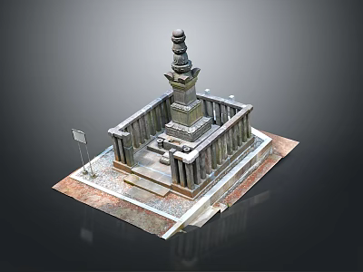 Classical Stone Monument With Square Base Columns Steps And Multi Tiered Tower Structure 3d model