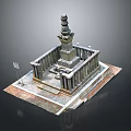 Classical Stone Monument With Square Base Columns Steps And Multi Tiered Tower Structure 3d model