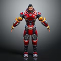 Human Character In Red Silver Mecha Suit With Biological Features Standing Futuristic Design