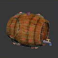 Rustic Wooden Barrel Design With Natural Wood Grain Metal Hoops Rivets And Tap